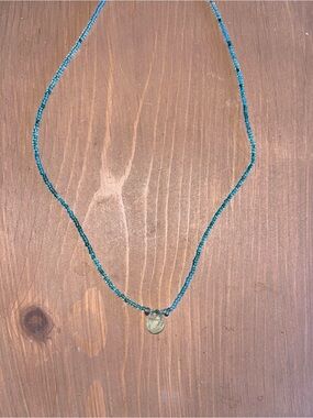 Aquamarine longer beaded necklace blue glass seed beads birthstone March